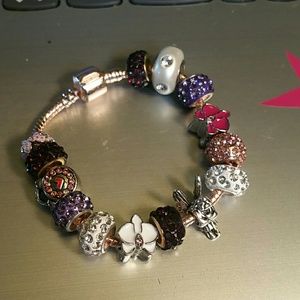 15 Pc rose gold european charm beads bracelet